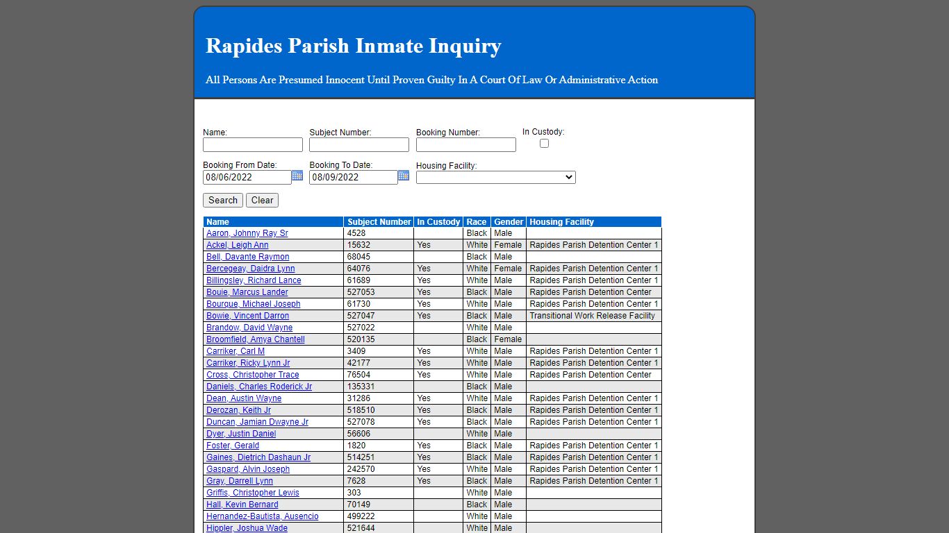 Rapides Parish Inmate Search - 12.189.45.22